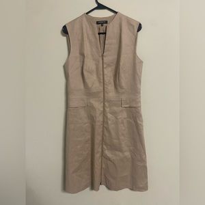 LAFAYETTE 148 Size 10 Linen Blend Sleeveless Dress Beige Tan Zip Front